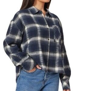 Scotch & Soda Amsterdam Women Blue Plaid Flannel Button Down Shirt Small Cotton